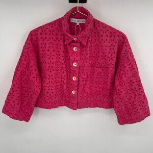 Just Bellina Pink Eyelet Embroidered Cropped Jacket Women’s Medium NWOT